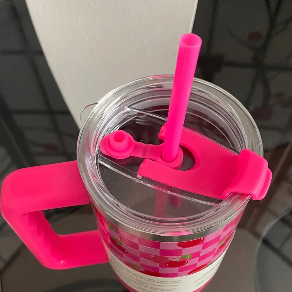 Ashland Pink Cherry Check Stainless Steel Insulated Tumbler with Handle